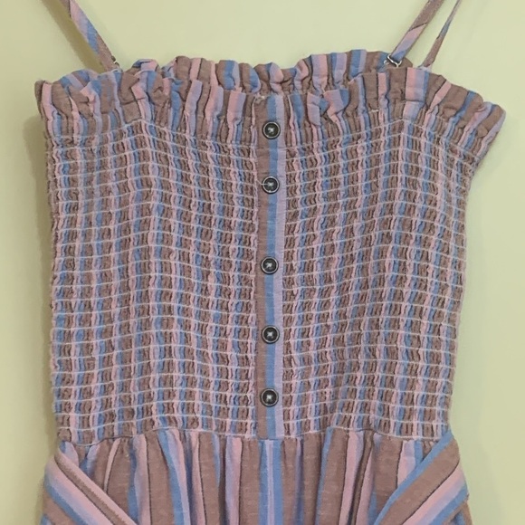 Billabong Multi Color Forward Feelings Smocked Spaghetti Strap Belted Jumpsuit L - Picture 6 of 17